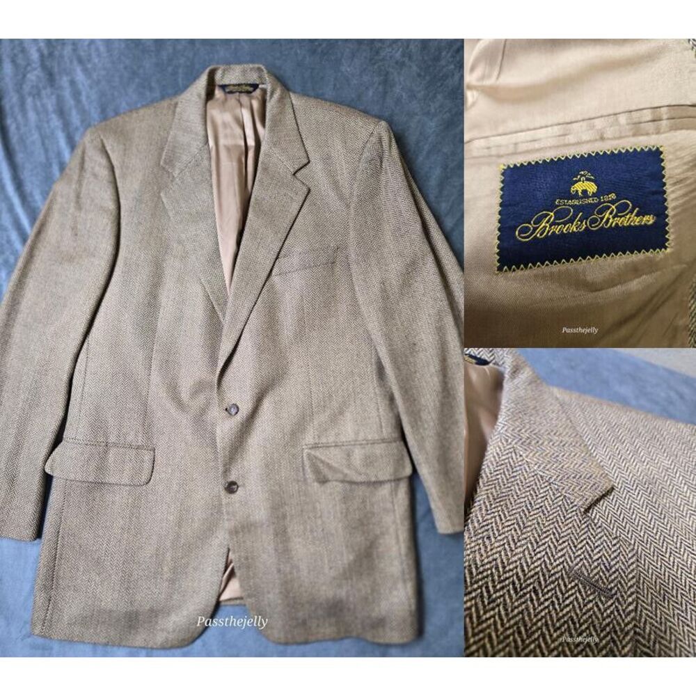 Vtg Brooks Brothers Blazer Mens 42L Herringbone Classic Suit Jacket Formal Lined